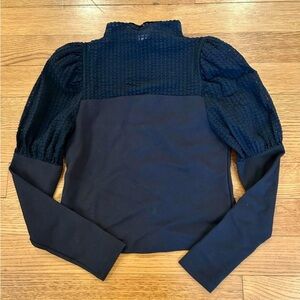 Anthropologie Small Black Textured Sleeve Mock Turtleneck